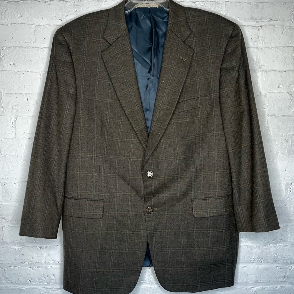 Burberry London Brown Mens Blazer Size 44R Kensington 100% Wool